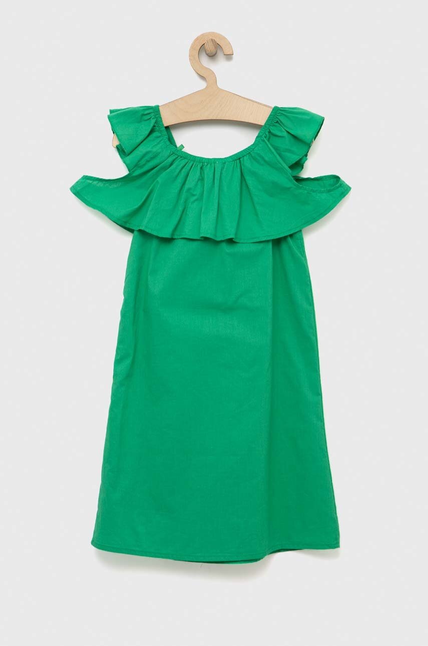 

Дитяча бавовняна сукня Guess колір зелений mini пряма