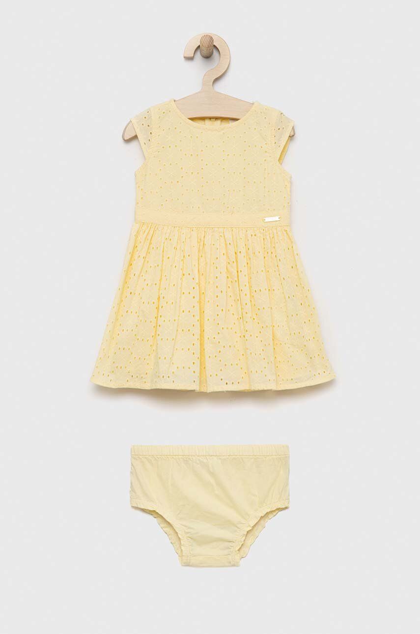 Levně Dětské bavlněné šaty Guess žlutá barva, mini