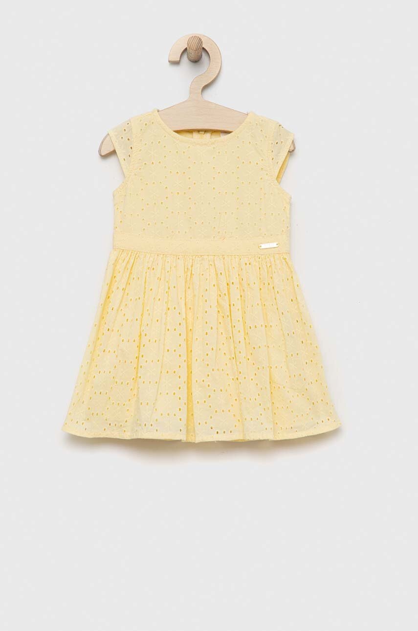 Детское хлопковое платье Guess цвет жёлтый mini расклешённое