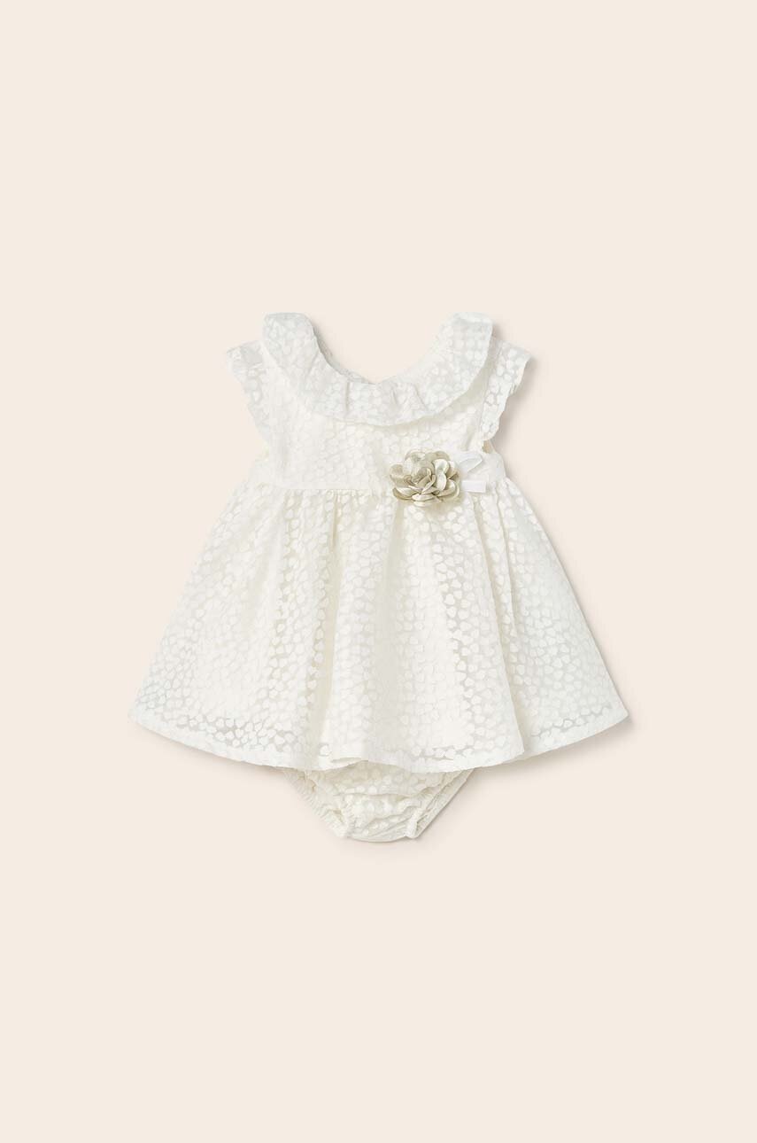Детское платье Mayoral Newborn цвет бежевый mini расклешённое Детское платье Mayoral Newborn цвет бежевый mini расклешённое