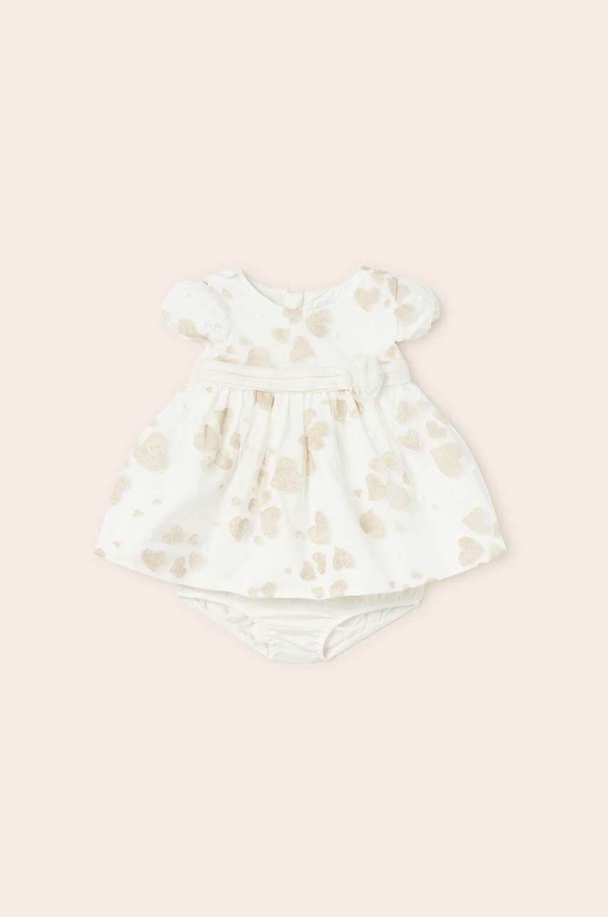 Детское платье Mayoral Newborn цвет бежевый mini расклешённое Детское платье Mayoral Newborn цвет бежевый mini расклешённое