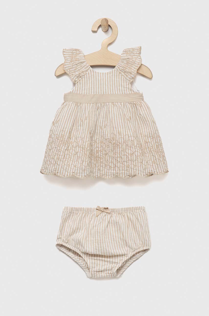 E-shop Dětské šaty s příměsí lnu Mayoral Newborn béžová barva, mini