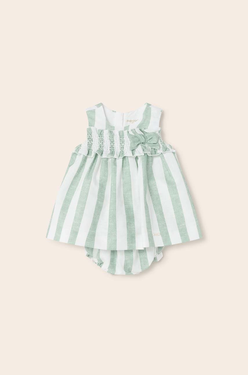 Детское хлопковое платье Mayoral Newborn цвет бирюзовый mini расклешённое Детское хлопковое платье Mayoral Newborn цвет бирюзовый mini расклешённое