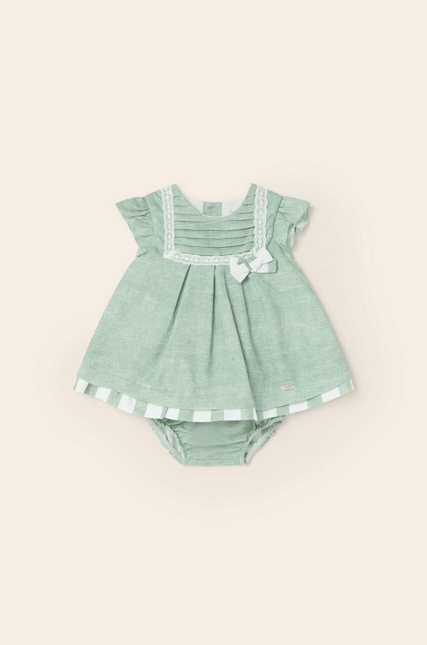 Dětské plátěné šaty Mayoral Newborn tyrkysová barva, mini - tyrkysová -  Hlavní materiál: 52 % 