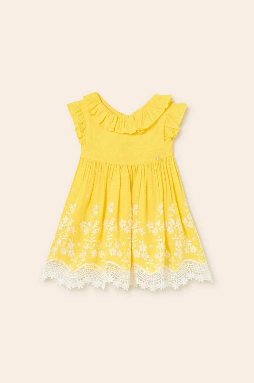 Levně Dětské šaty s příměsí lnu Mayoral žlutá barva, mini