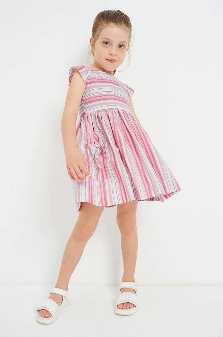 Šaty s příměsí lnu pro děti Mayoral růžová barva, mini - růžová -  43 % Len