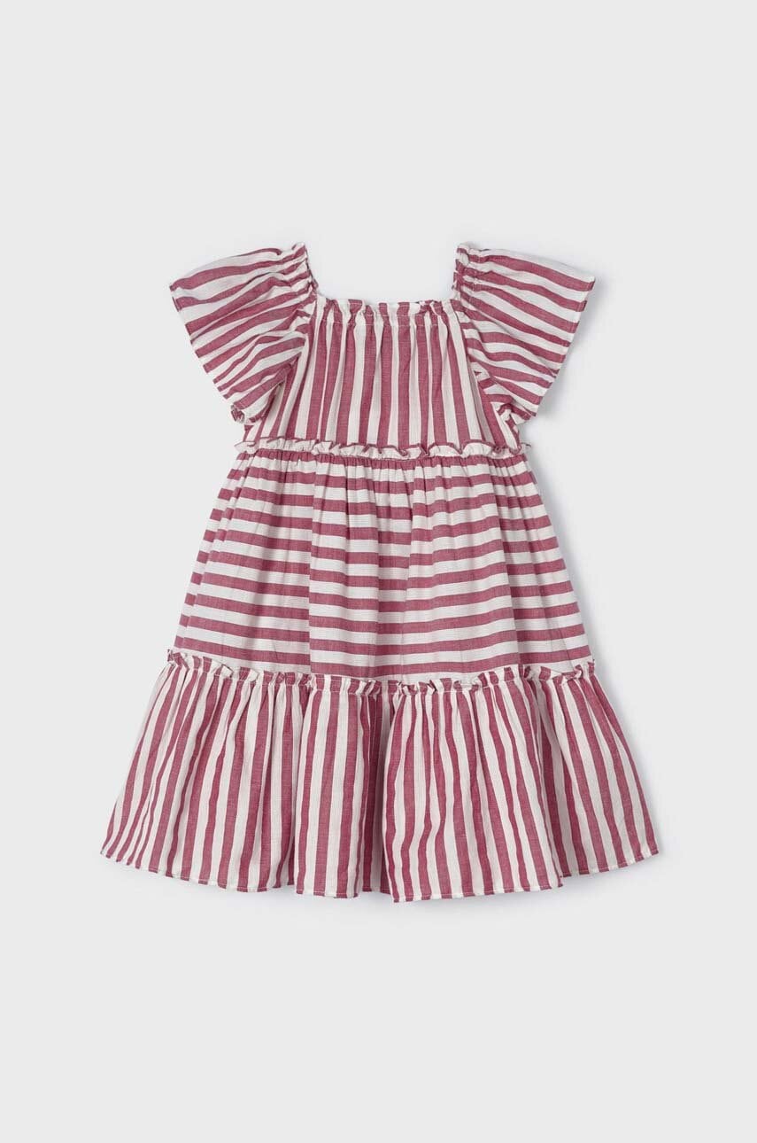Хлопковое детское платье Mayoral цвет бордовый mini расклешённое Хлопковое детское платье Mayoral цвет бордовый mini расклешённое
