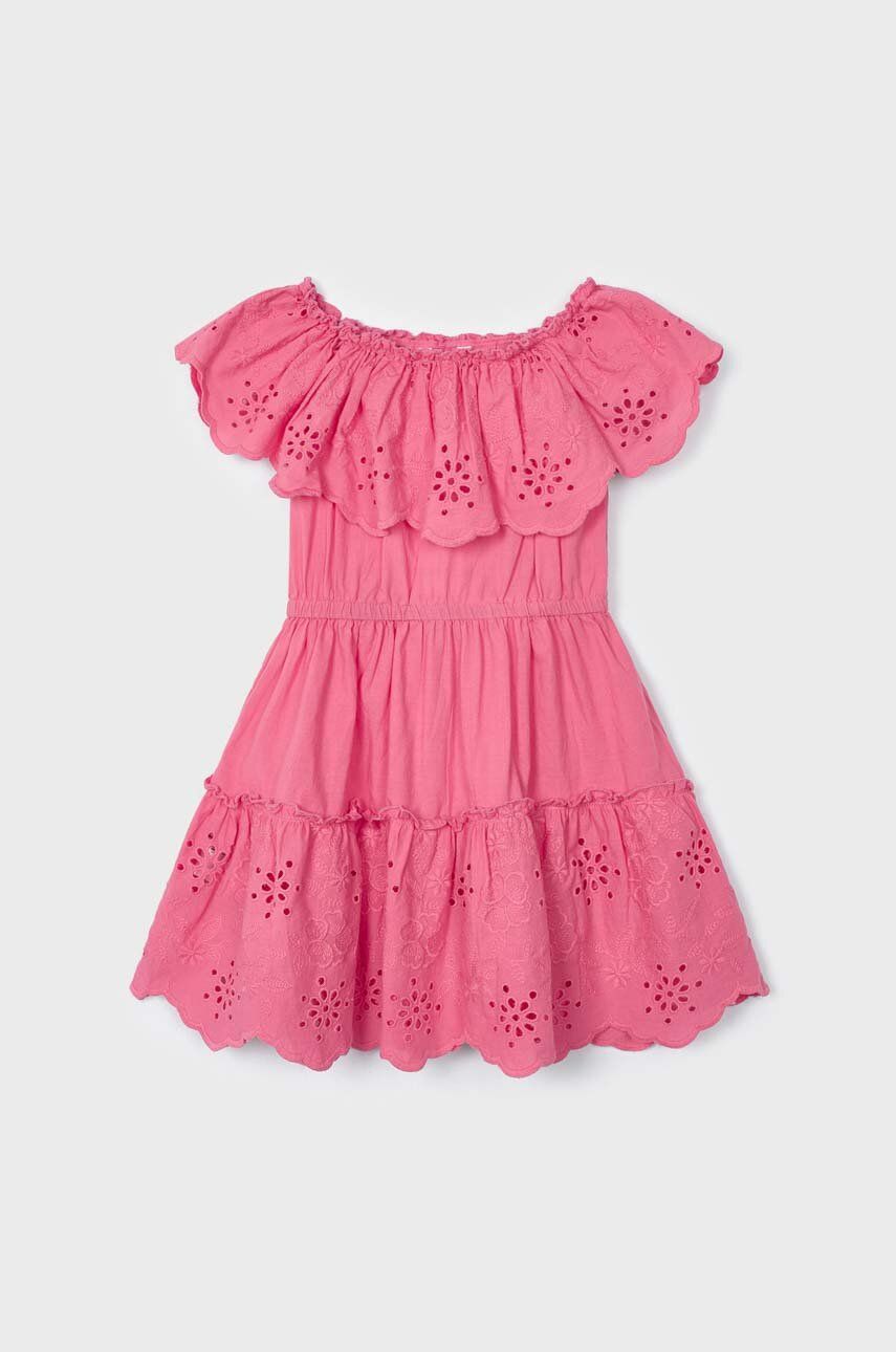 Хлопковое детское платье Mayoral цвет розовый mini расклешённое