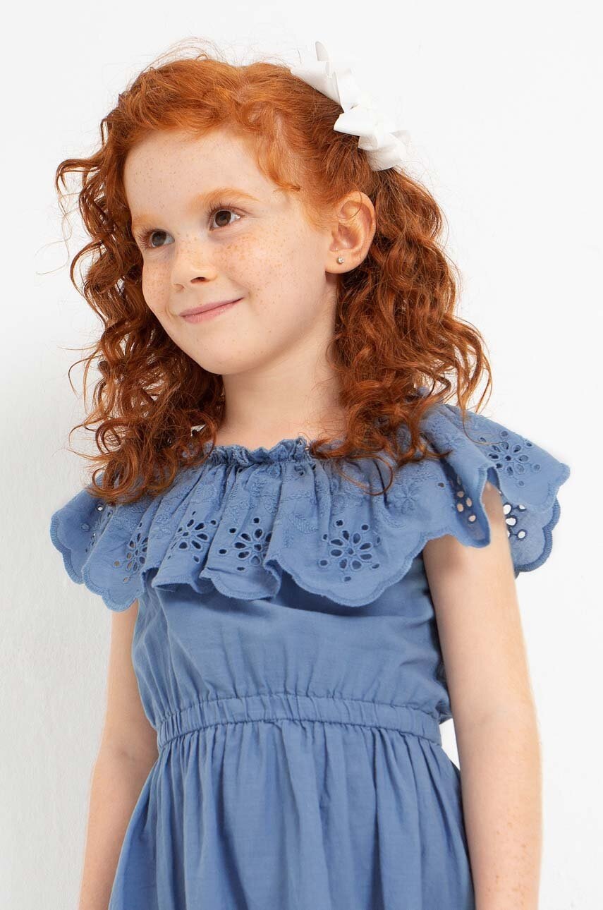 Хлопковое детское платье Mayoral цвет синий mini расклешённое Хлопковое детское платье Mayoral цвет синий mini расклешённое