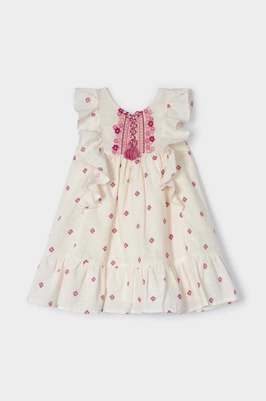 Mayoral rochie din bumbac pentru copii culoarea bej, mini, evazati
