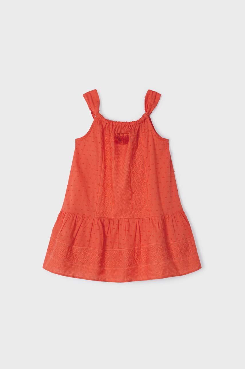 Dětské bavlněné šaty Mayoral oranžová barva, midi - oranžová -  100 % Bavlna