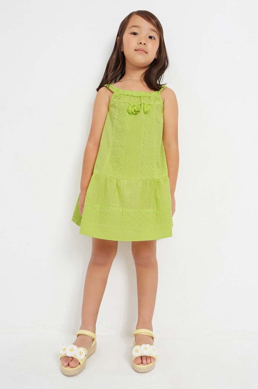 Levně Dětské bavlněné šaty Mayoral zelená barva, midi