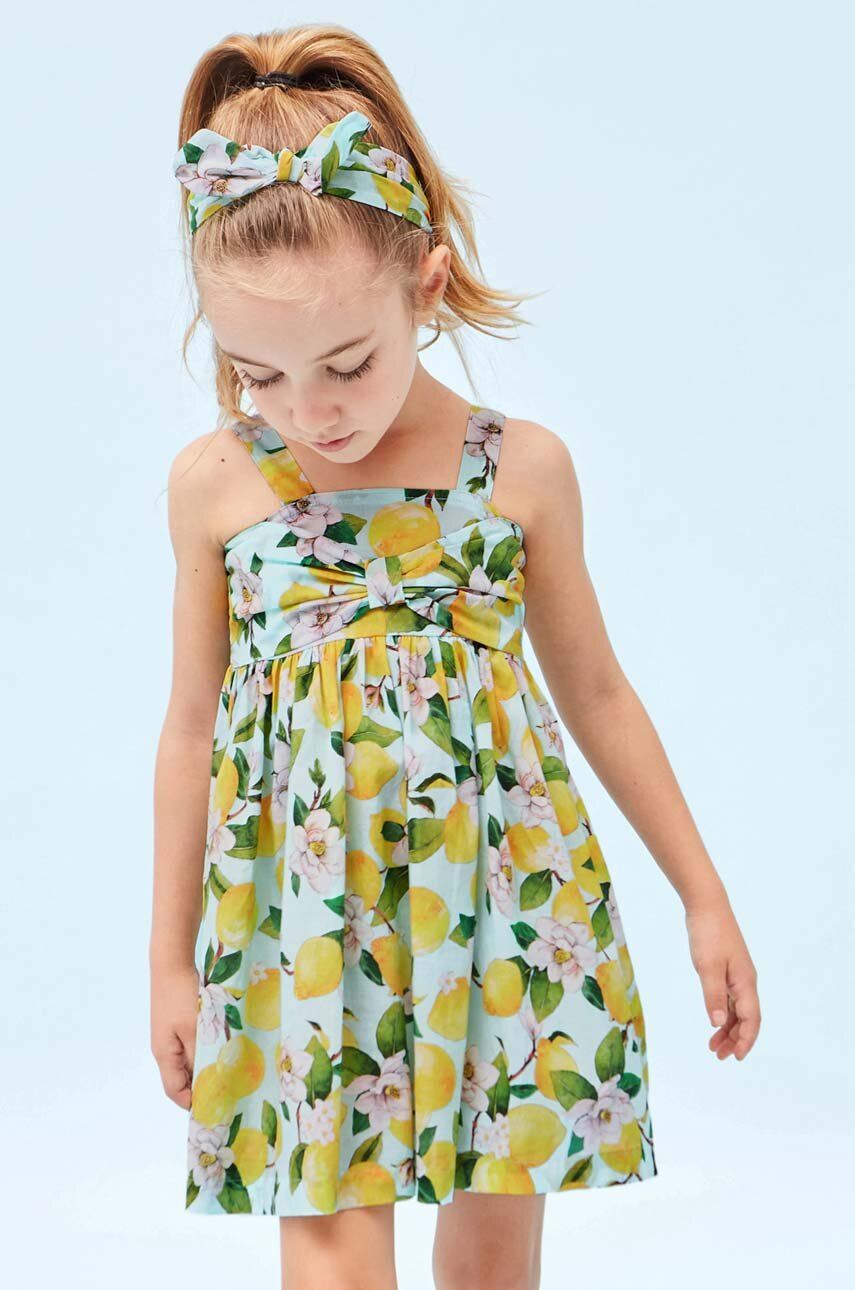 Хлопковое детское платье Mayoral цвет жёлтый mini расклешённое