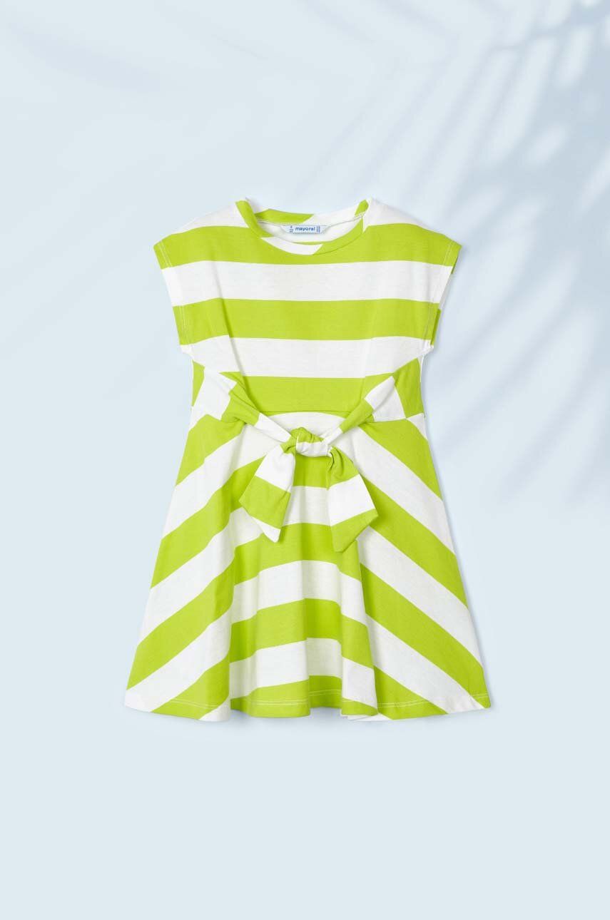 Levně Dětské bavlněné šaty Mayoral zelená barva, mini