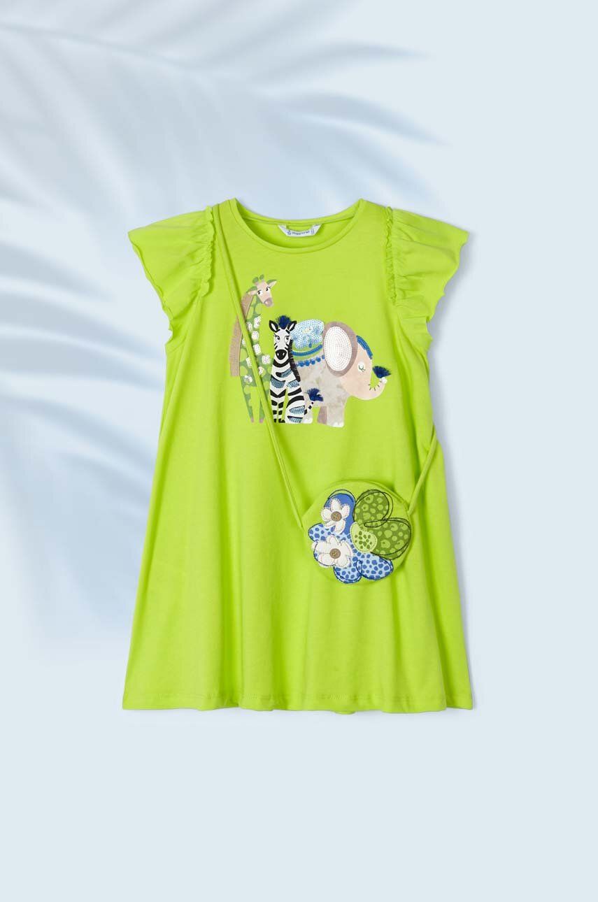 Mayoral rochie pentru copii cu geanta de mana culoarea verde, mini, drept
