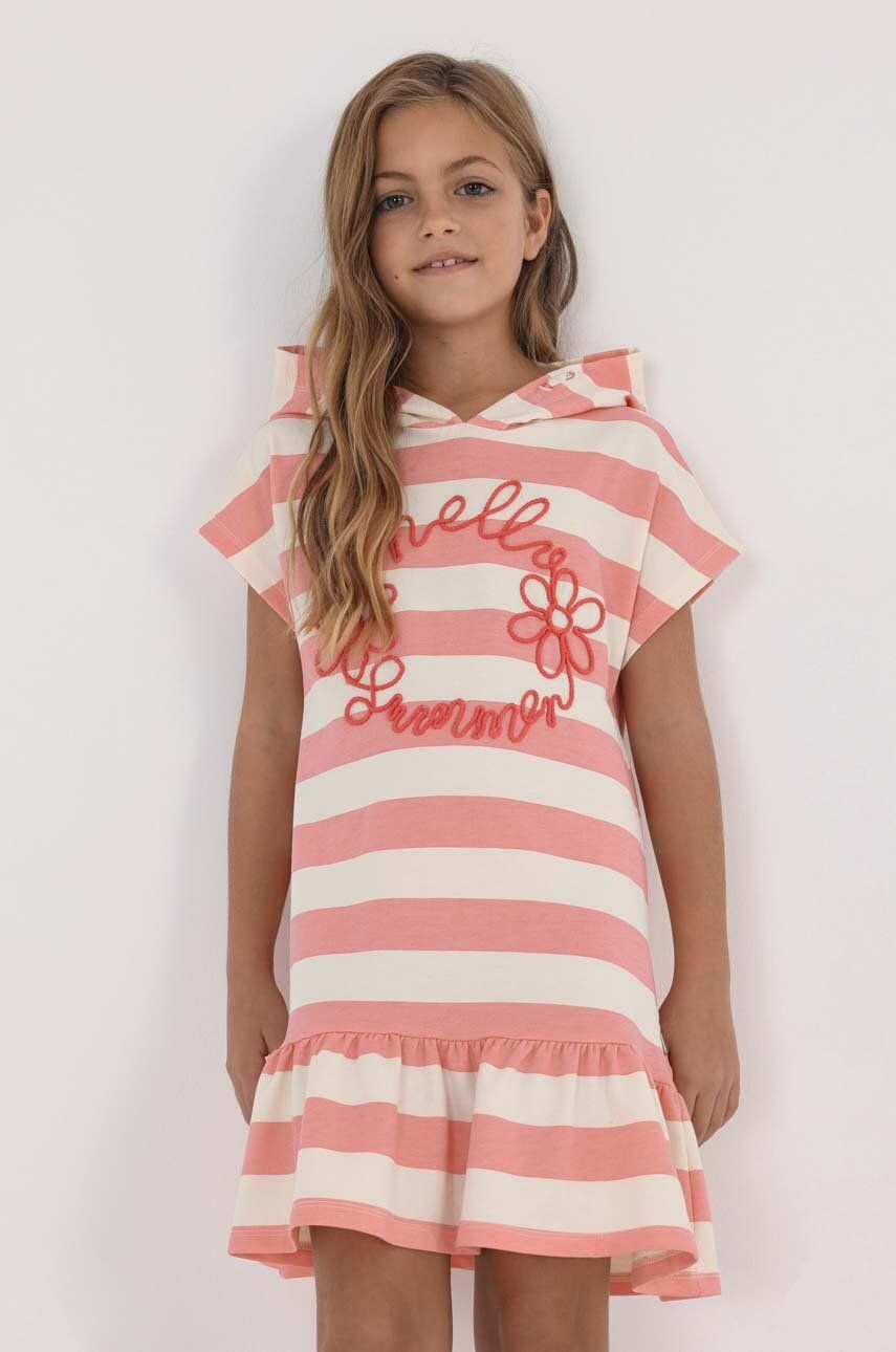 Dívčí šaty Mayoral růžová barva, mini, oversize - růžová -  59 % Bavlna
