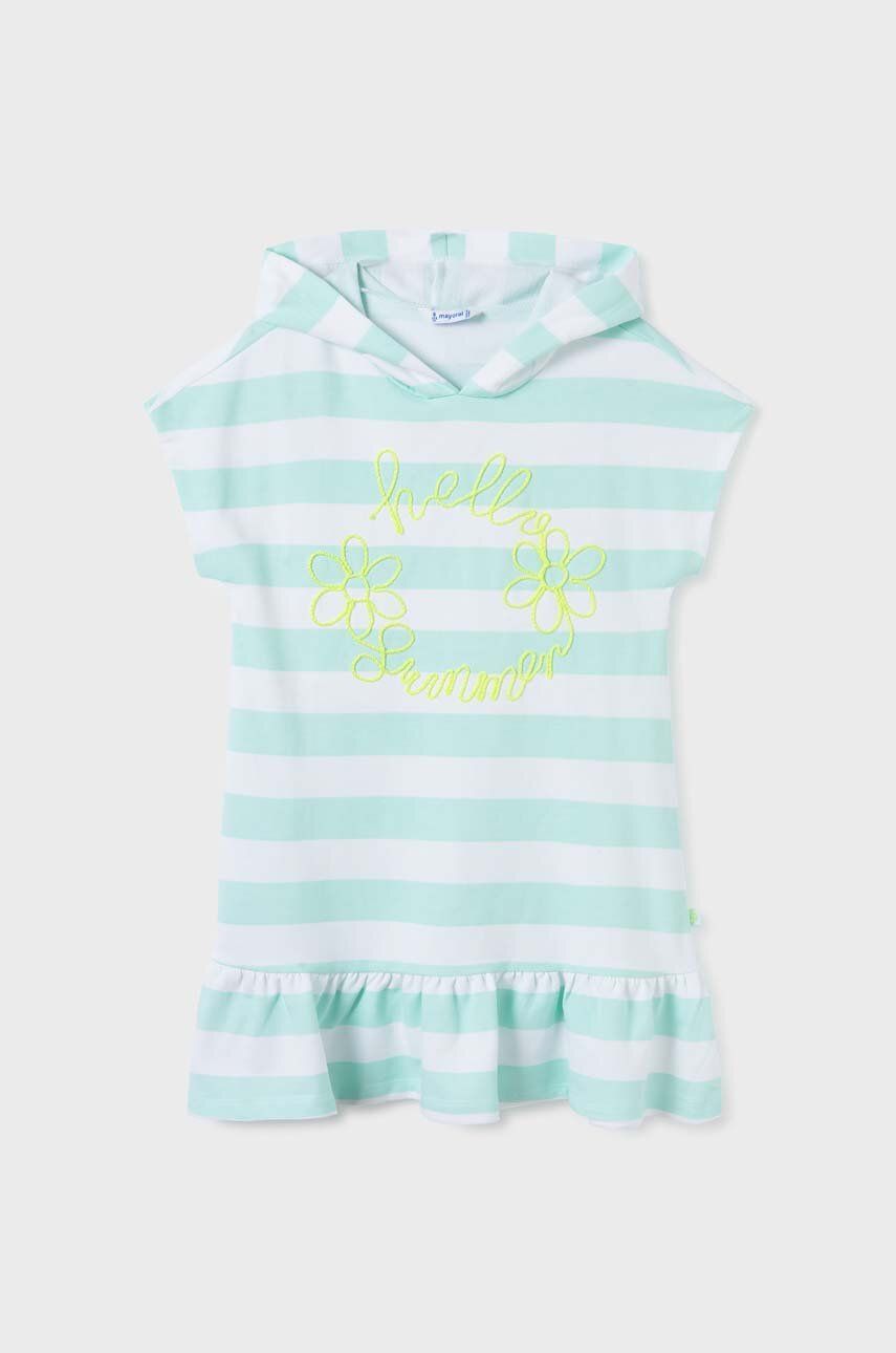 Dívčí šaty Mayoral zelená barva, mini, oversize - zelená -  59 % Bavlna