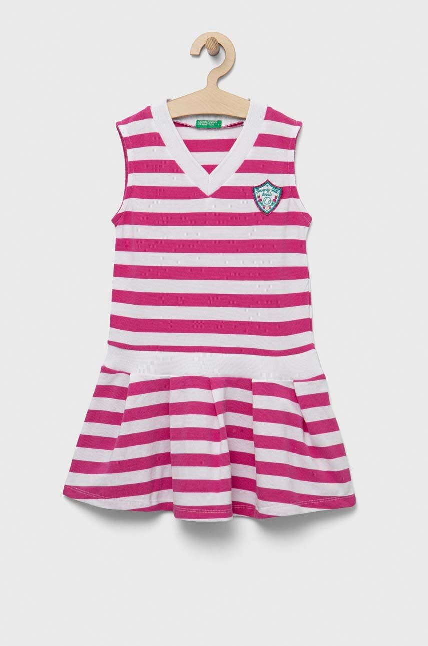 

Дитяча бавовняна сукня United Colors of Benetton колір рожевий mini розкльошена