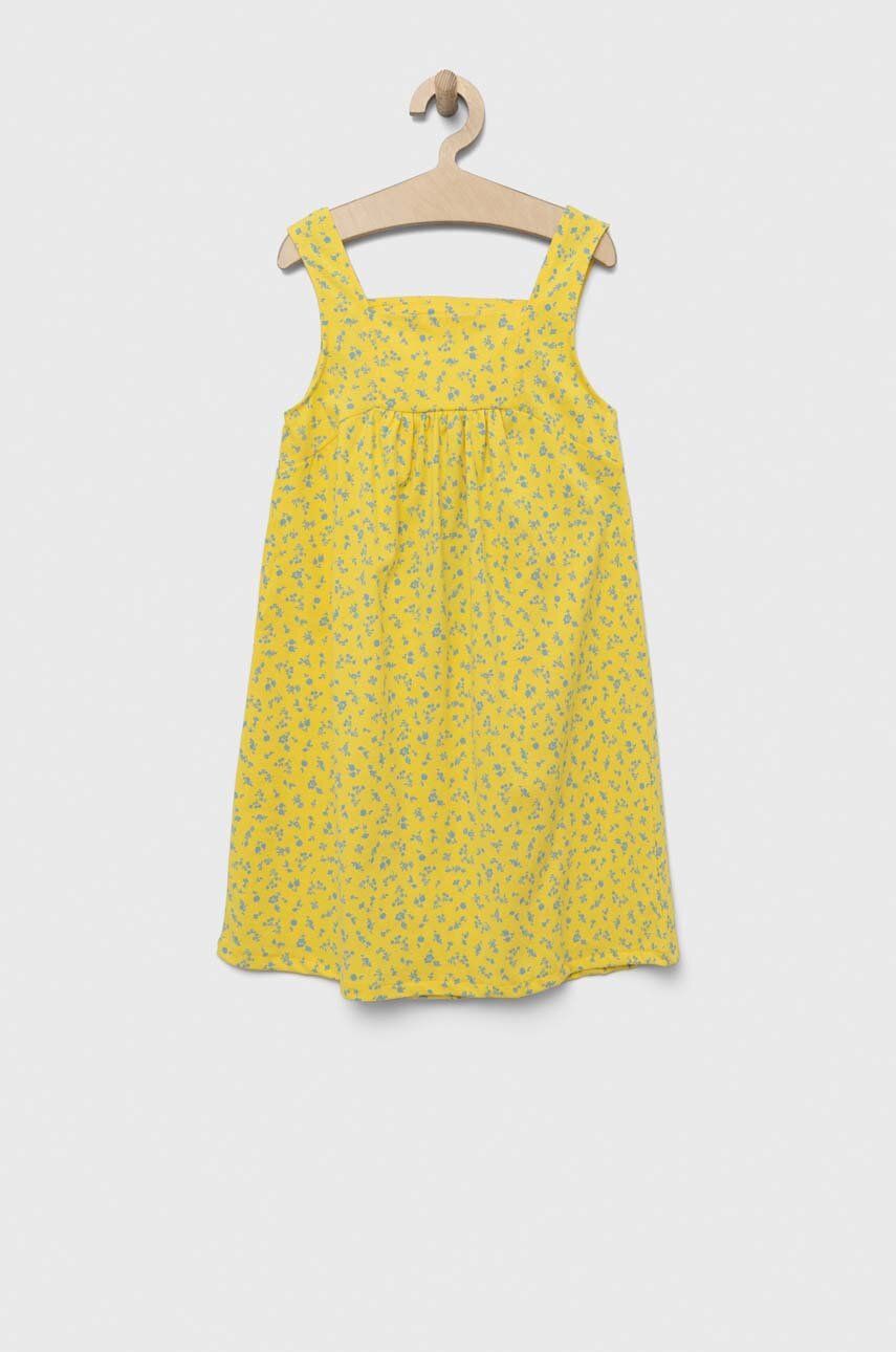 United Colors of Benetton rochie din bumbac pentru copii culoarea galben, midi, evazati