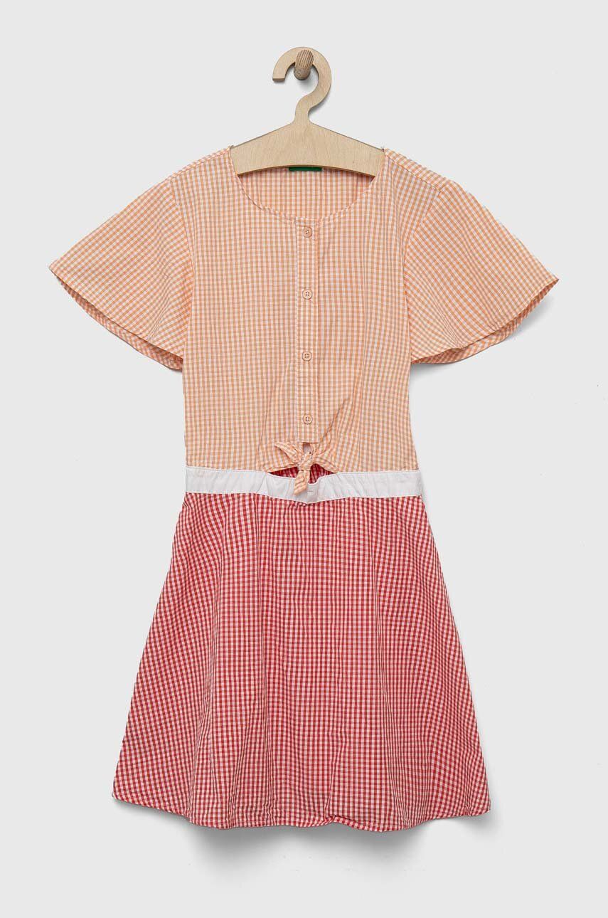 Dětské bavlněné šaty United Colors of Benetton oranžová barva, mini