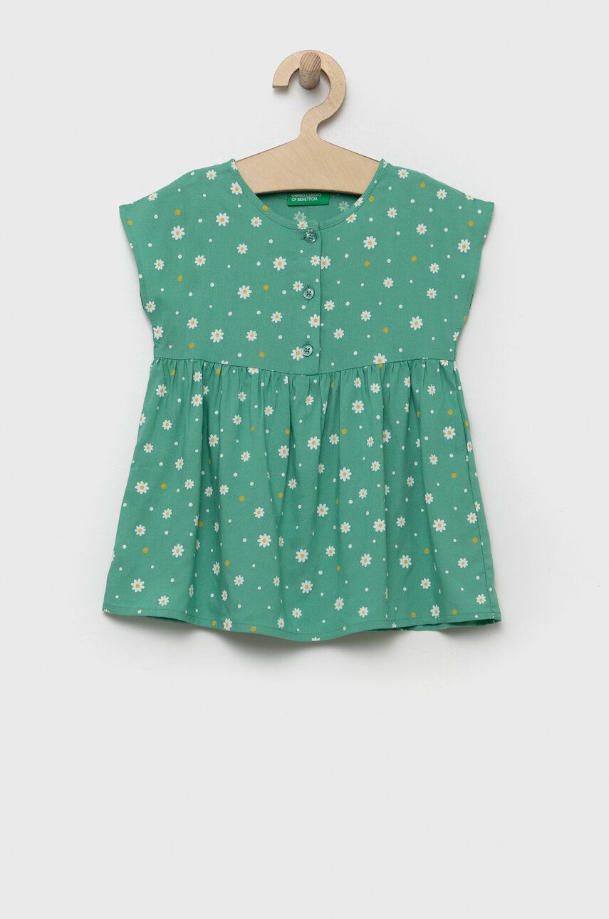 Levně Dívčí šaty United Colors of Benetton zelená barva, mini