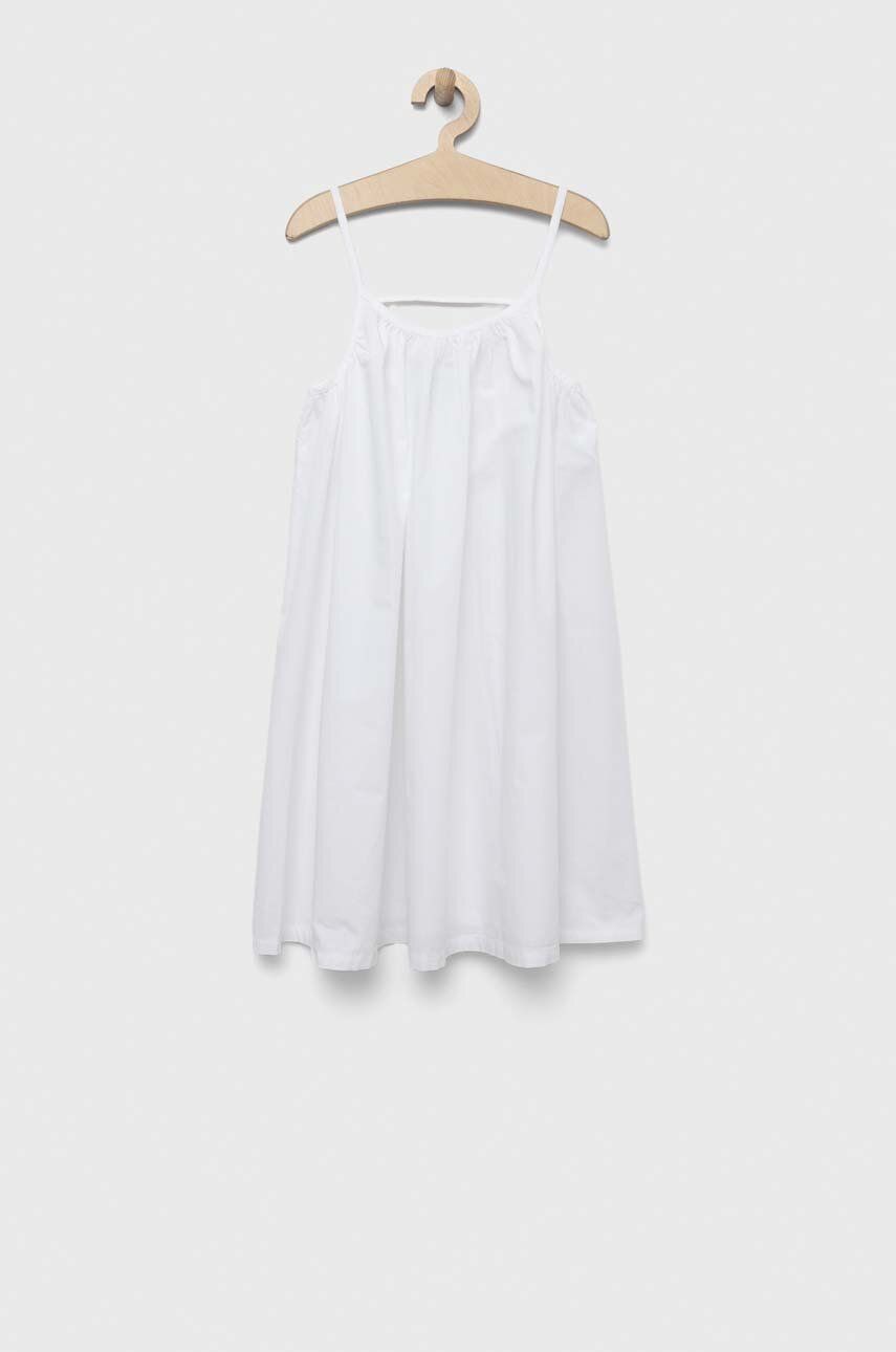 Levně Dětské bavlněné šaty United Colors of Benetton bílá barva, midi