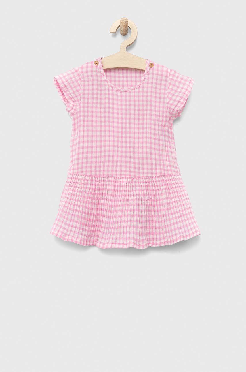 United Colors of Benetton rochie din bumbac pentru bebeluși culoarea roz, mini, evazati
