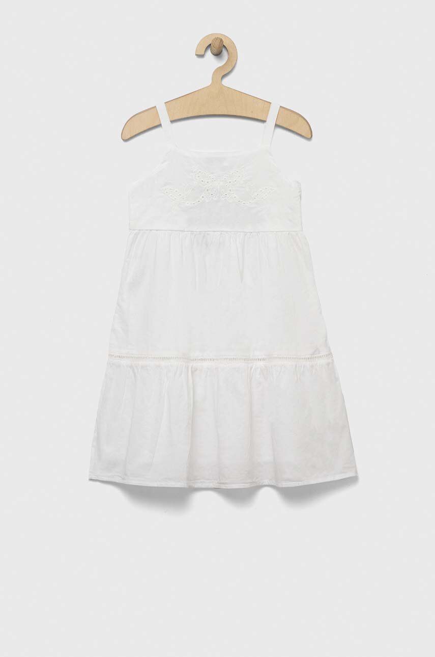 Levně Dětské bavlněné šaty United Colors of Benetton bílá barva, mini