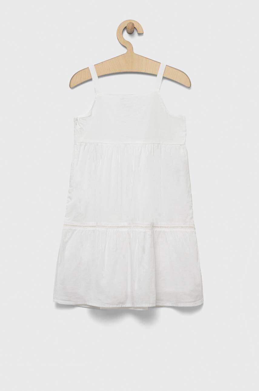 Хлопковое детское платье United Colors of Benetton цвет белый mini расклешённое в Сумах Хлопковое детское платье United Colors of Benetton цвет белый mini расклешённое в Сумах