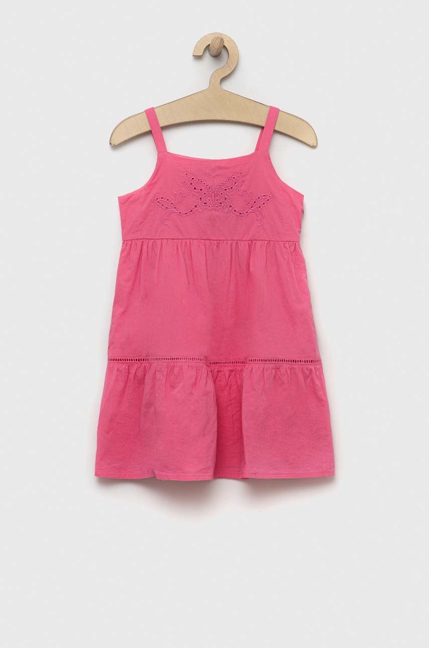 Levně Dětské bavlněné šaty United Colors of Benetton růžová barva, mini