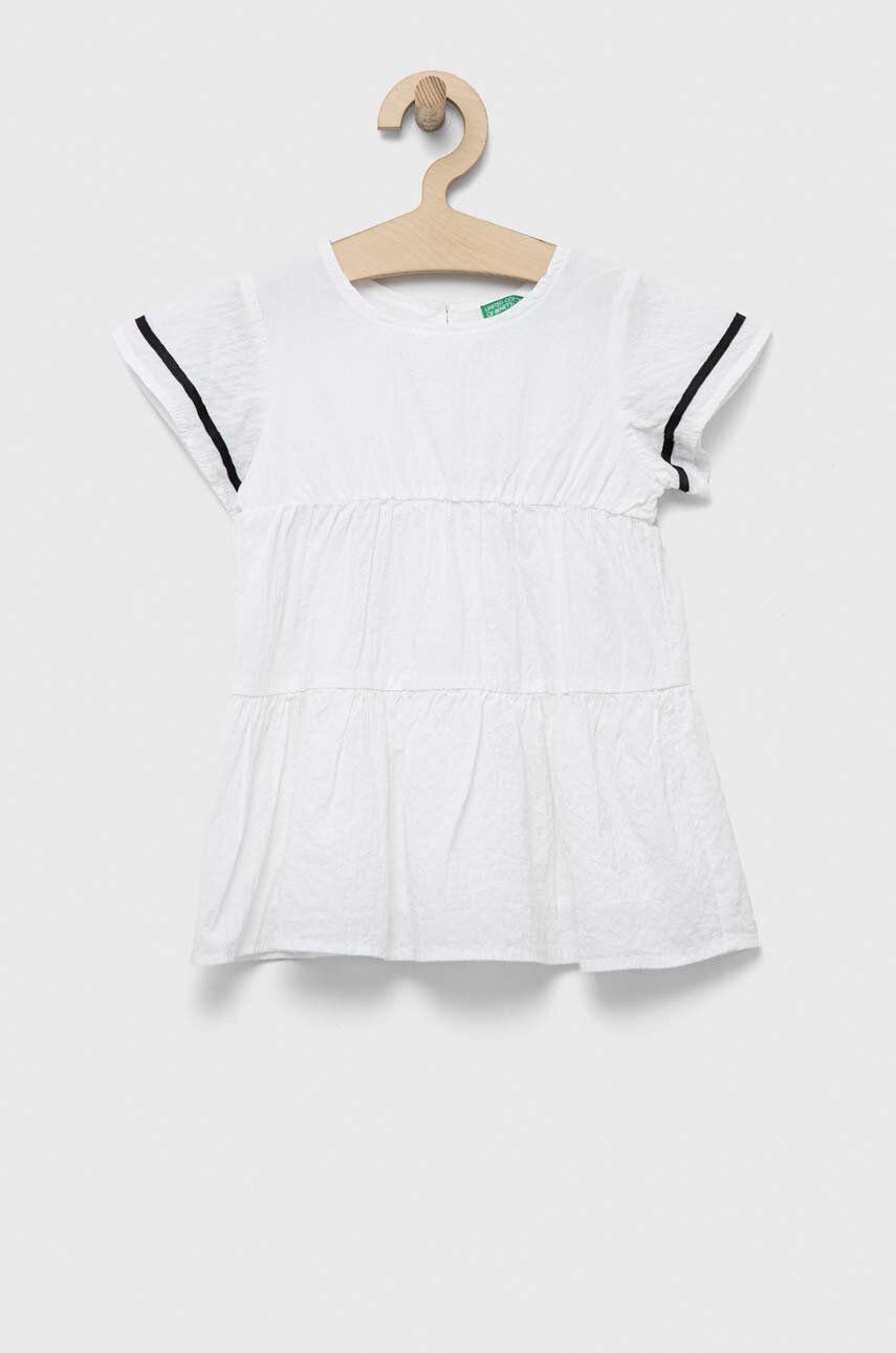 Dívčí šaty United Colors of Benetton bílá barva, mini - bílá -  Hlavní materiál: 99 % Bavlna