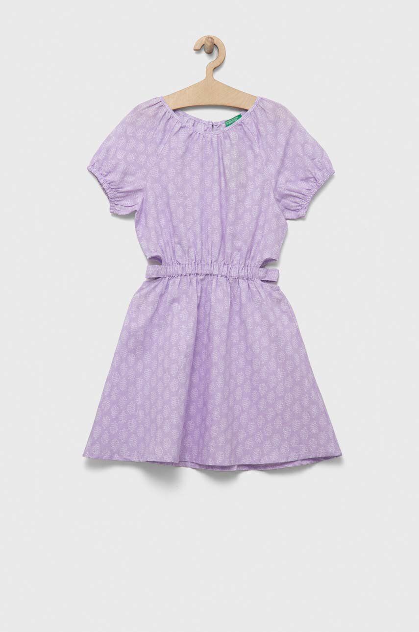E-shop Dětské lněné šaty United Colors of Benetton fialová barva, mini