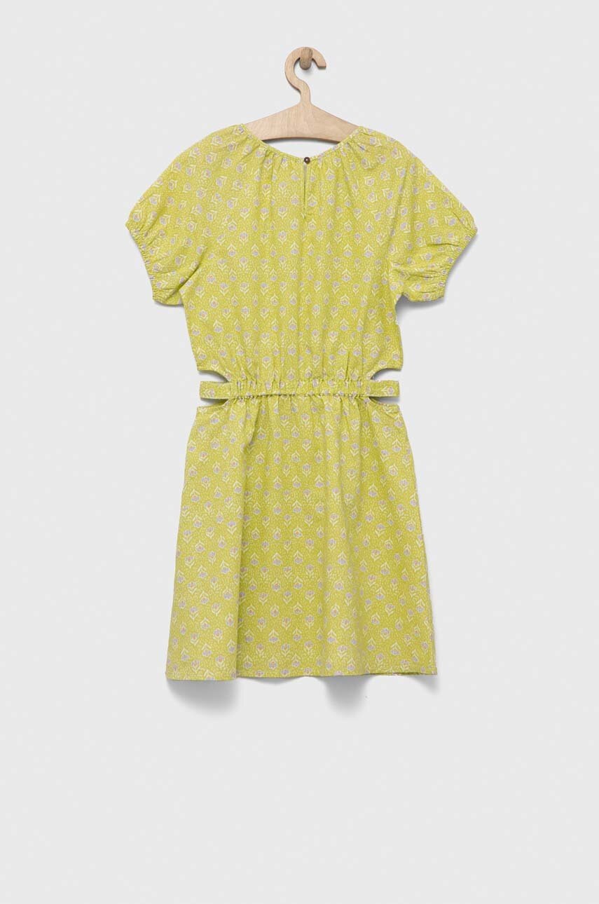 Детское льняное платье United Colors of Benetton цвет зелёный mini расклешённое