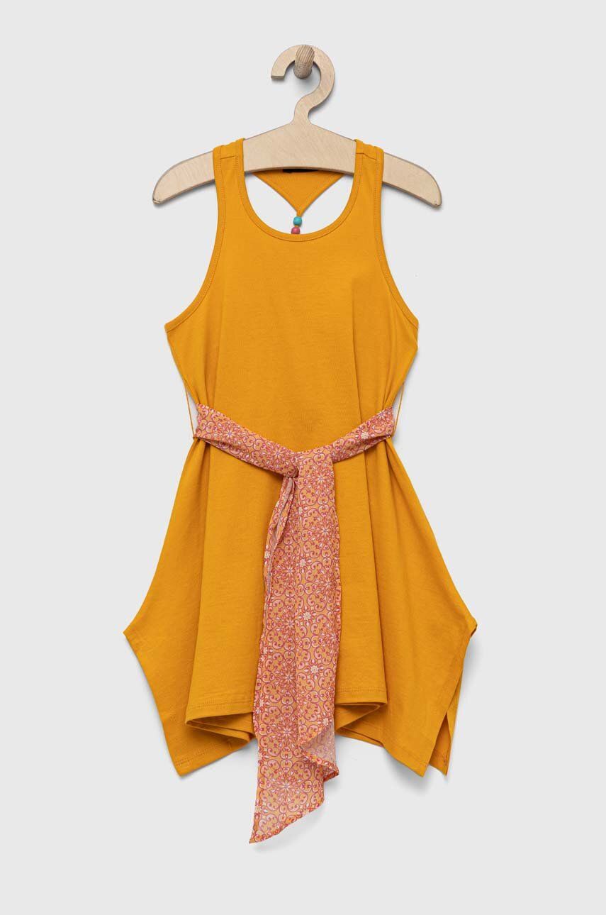 Sisley rochie din bumbac pentru copii culoarea portocaliu, mini, evazati