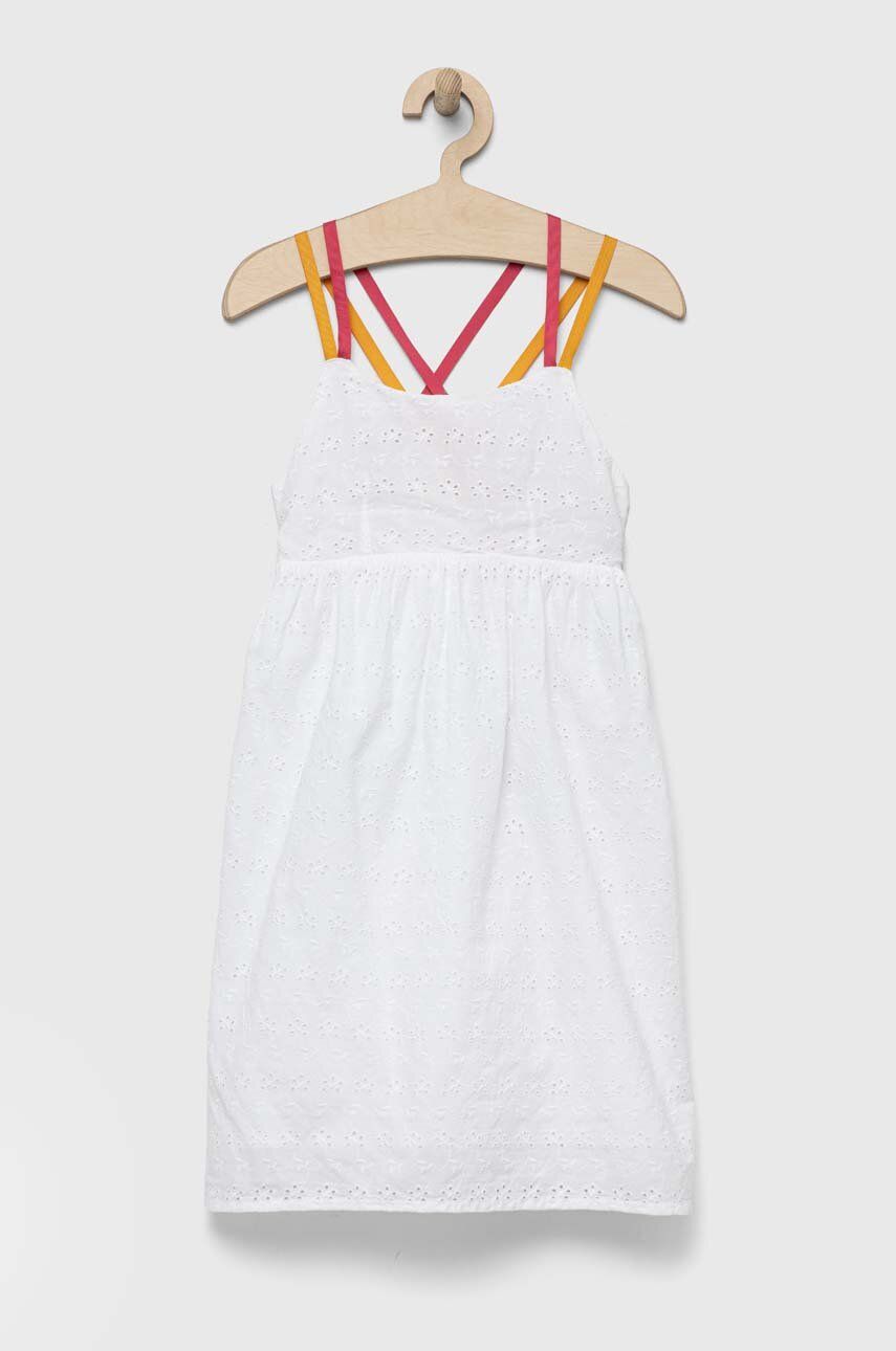 Sisley rochie din bumbac pentru copii culoarea alb, midi, evazati