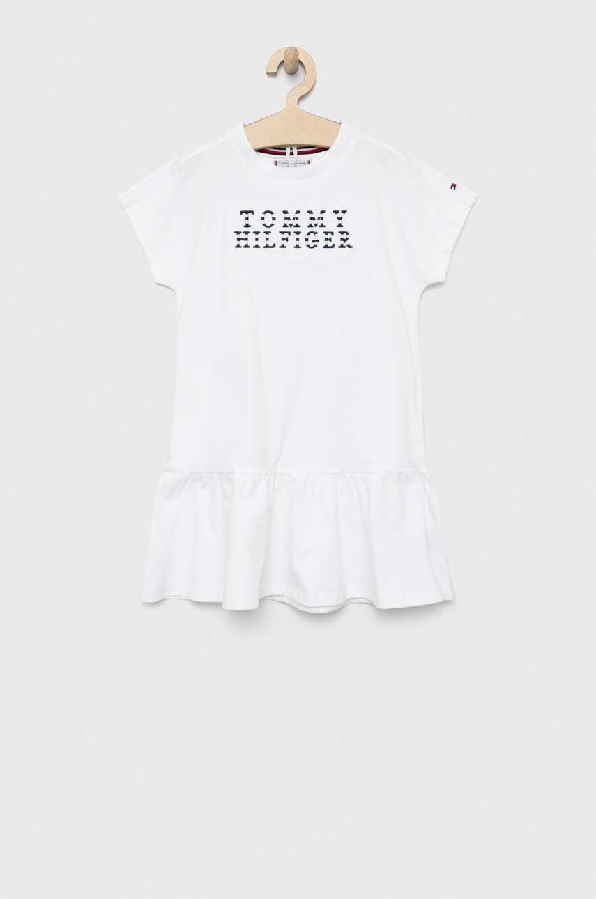 Levně Dětské bavlněné šaty Tommy Hilfiger bílá barva, mini