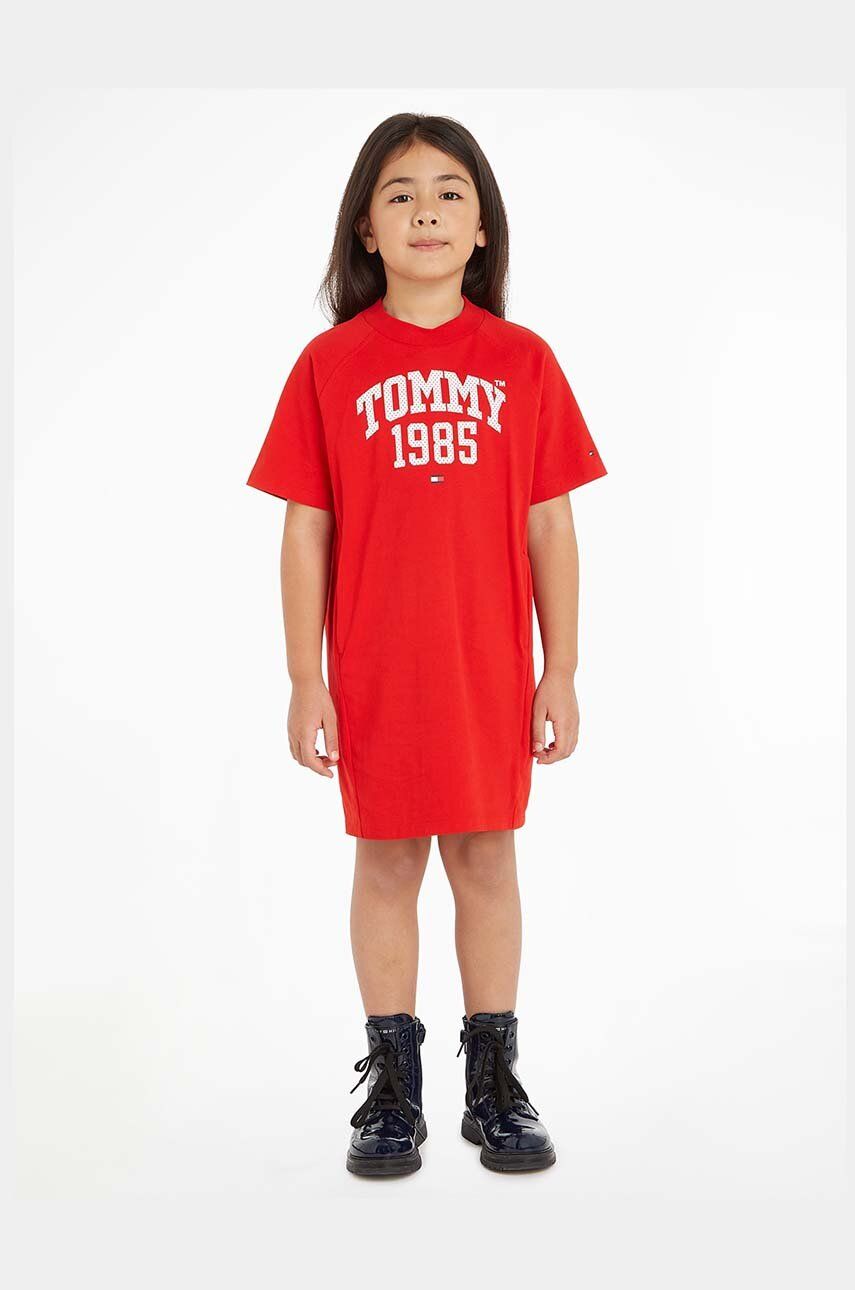 Dětské bavlněné šaty Tommy Hilfiger Červená barva, mini