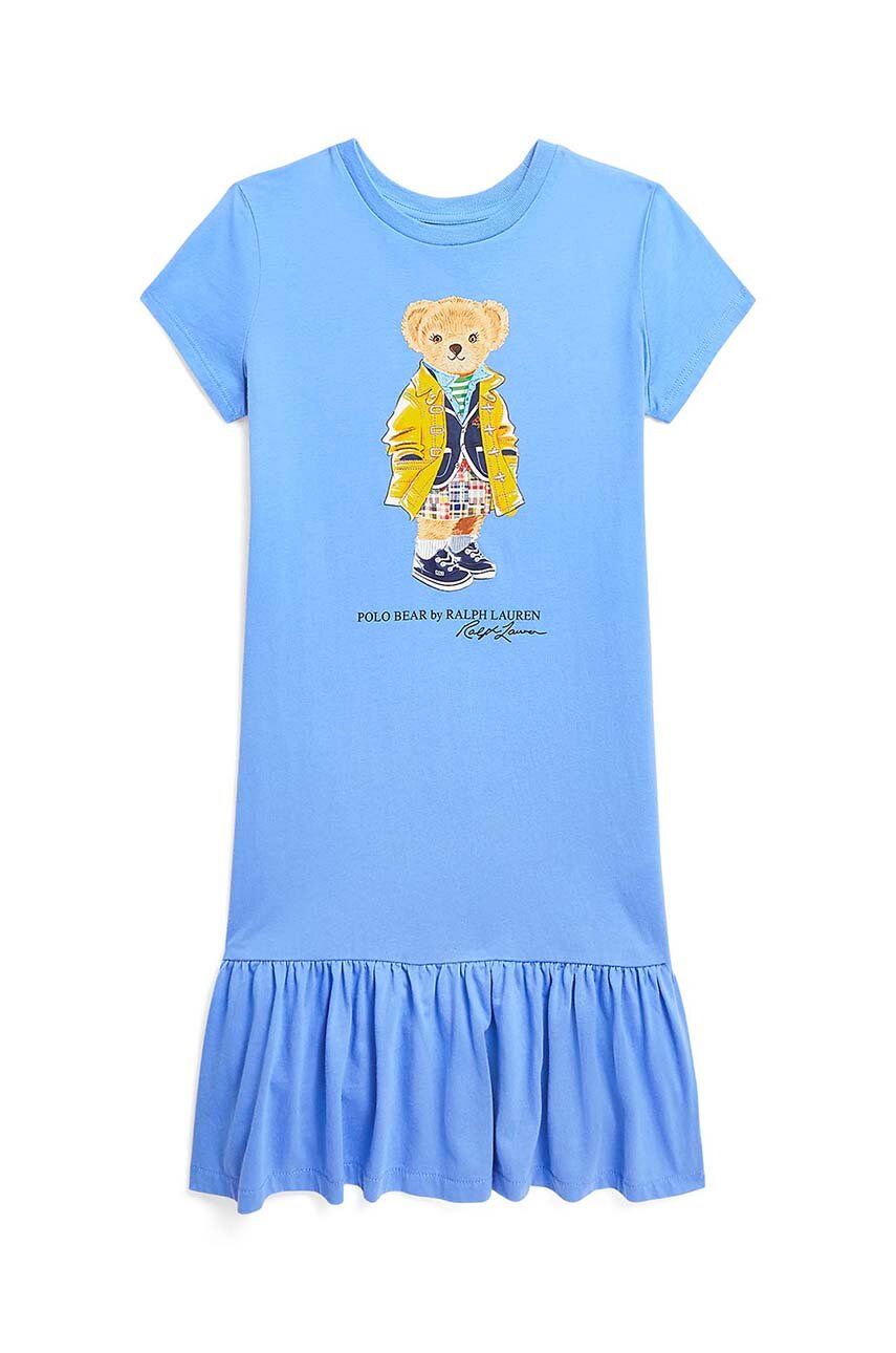 Dětské bavlněné šaty Polo Ralph Lauren mini - modrá -  100 % Bavlna