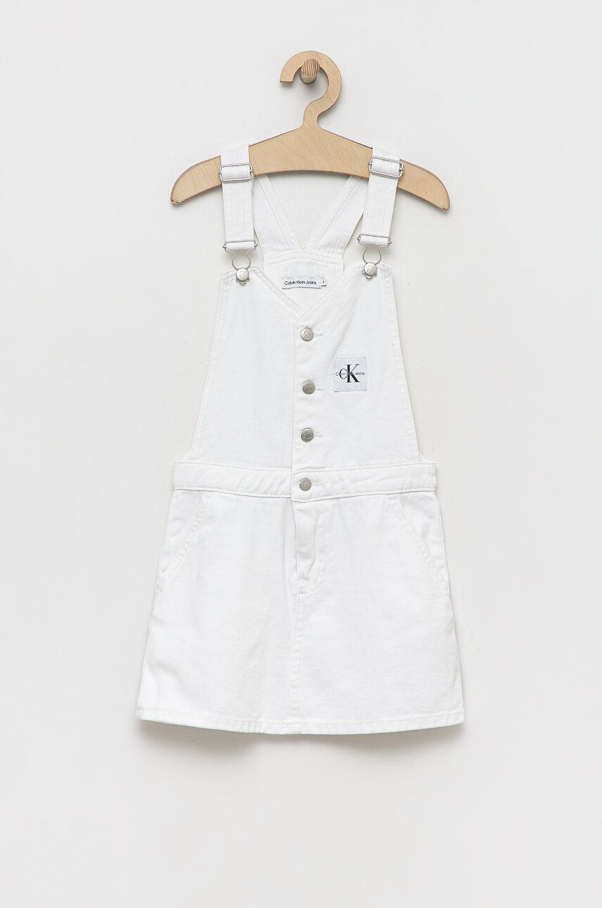 Dětské riflové šaty Calvin Klein Jeans bílá barva, mini