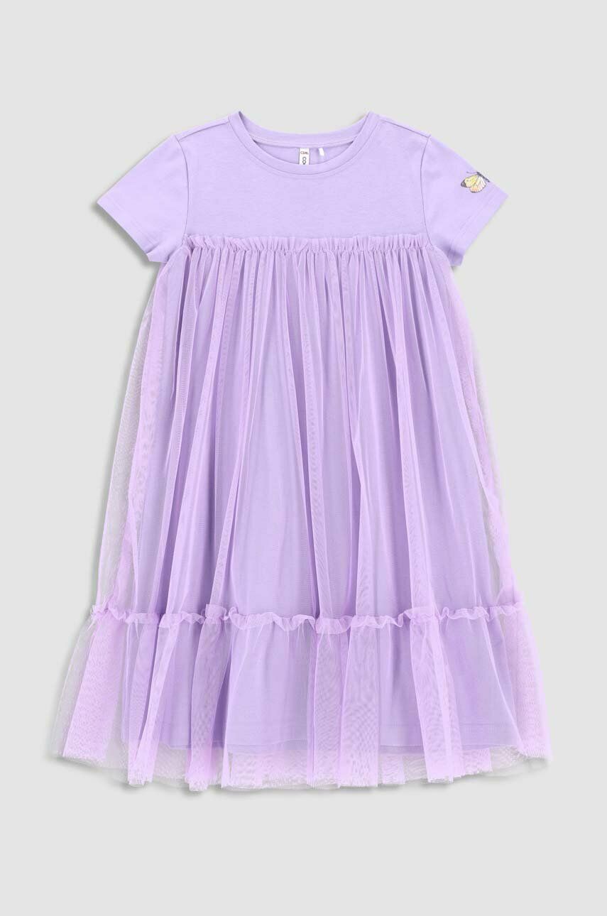 Dívčí šaty Coccodrillo fialová barva, mini - fialová -  95 % Bavlna