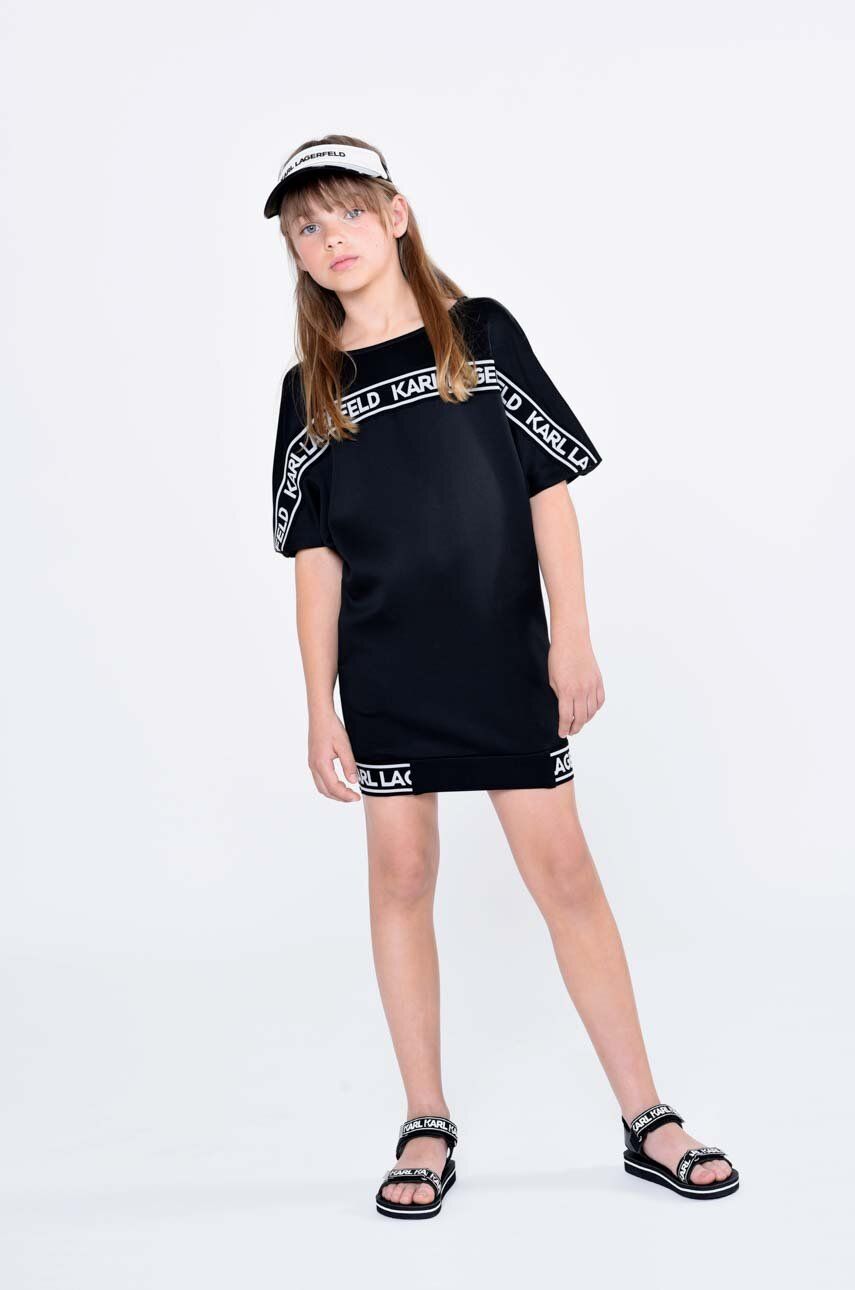 Dívčí šaty Karl Lagerfeld černá barva, mini, oversize - černá -  51 % Viskóza