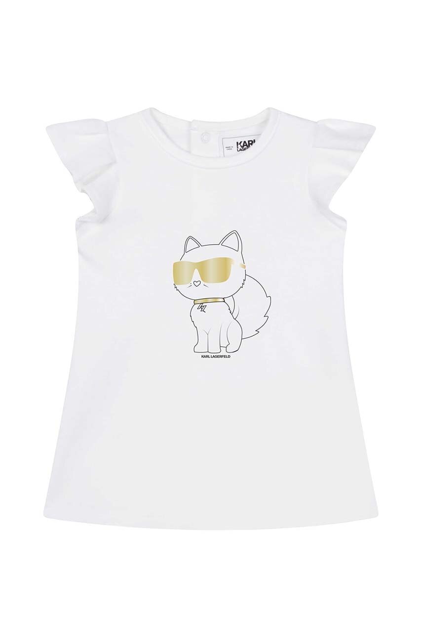 Хлопковое детское платье Karl Lagerfeld цвет белый mini прямое Хлопковое детское платье Karl Lagerfeld цвет белый mini прямое