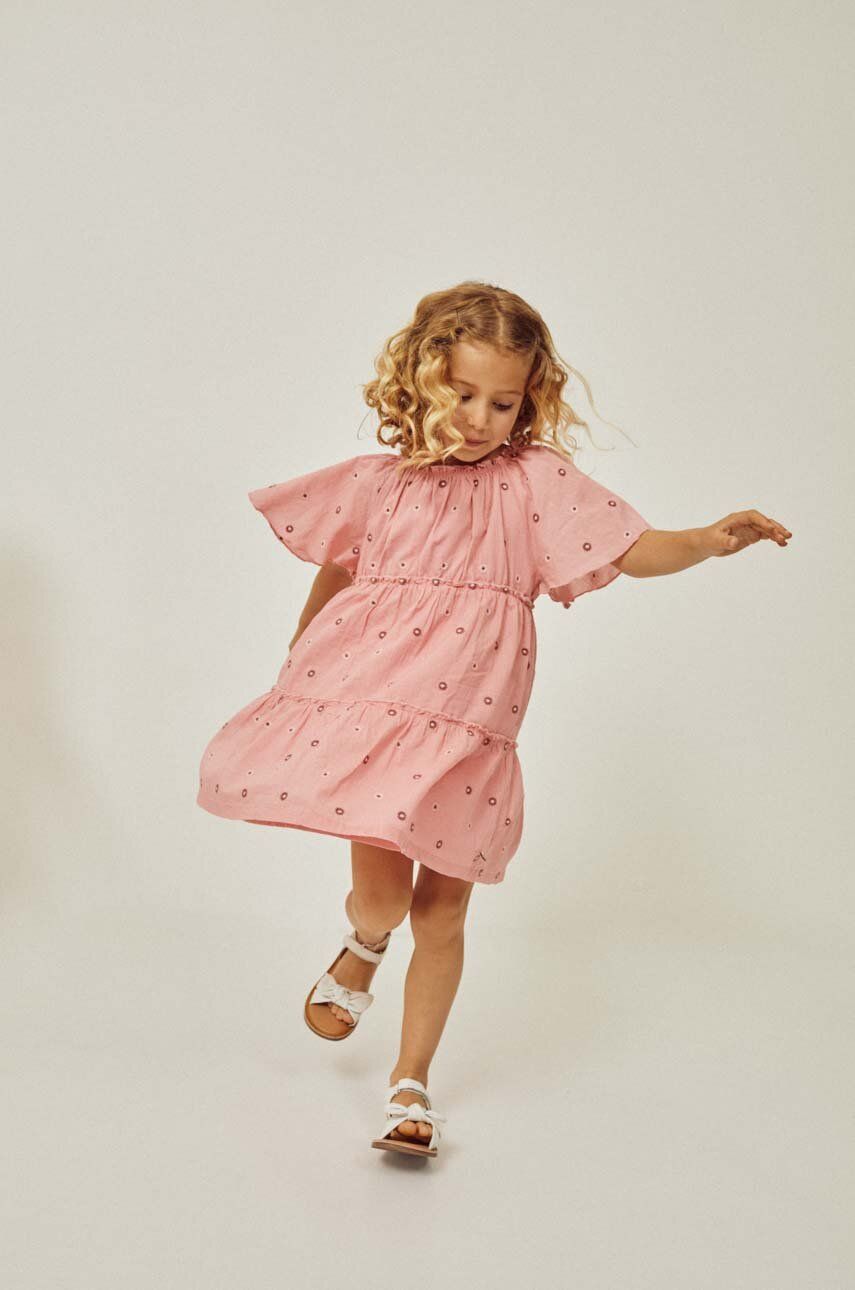 Dětské bavlněné šaty zippy růžová barva, maxi - růžová -  100 % Bavlna