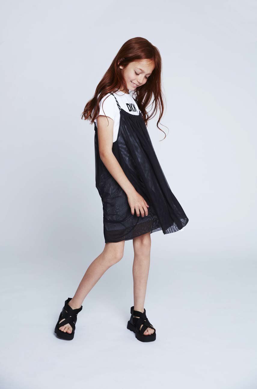 Dívčí šaty Dkny šedá barva, mini - šedá -  91 % Polyamid