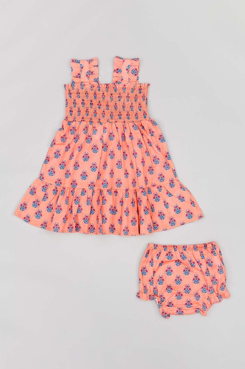 Levně Dětské bavlněné šaty zippy růžová barva, mini