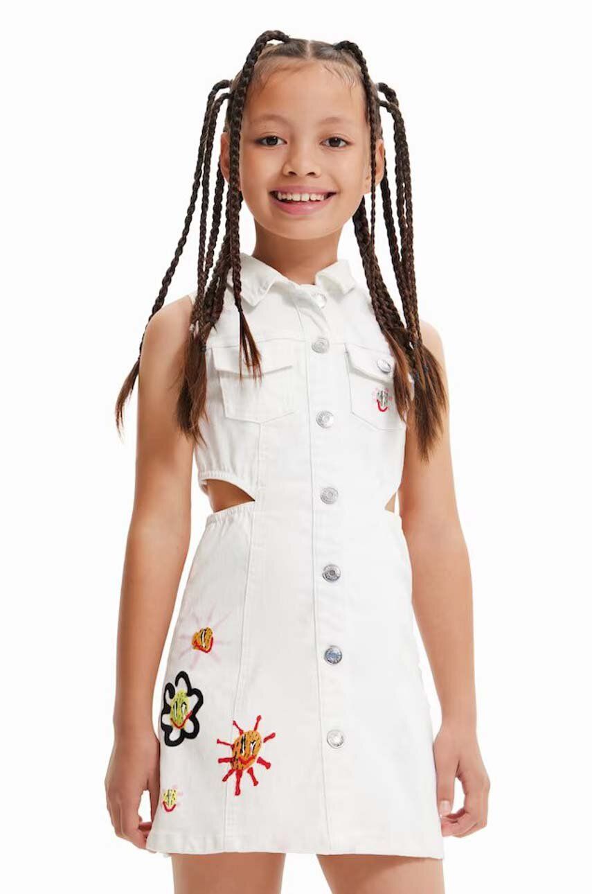 Desigual rochie din denim pentru copii culoarea alb, mini, drept