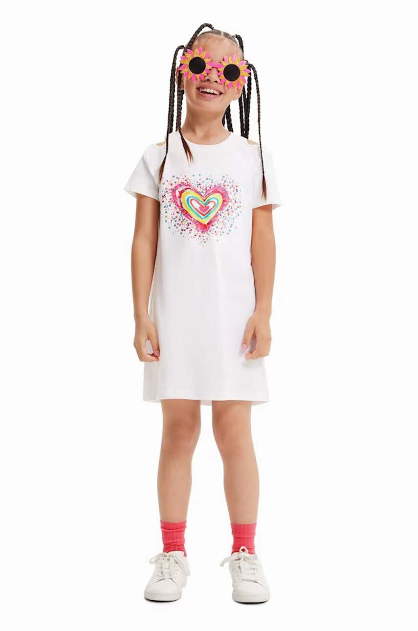 Dětské bavlněné šaty Desigual bílá barva, mini