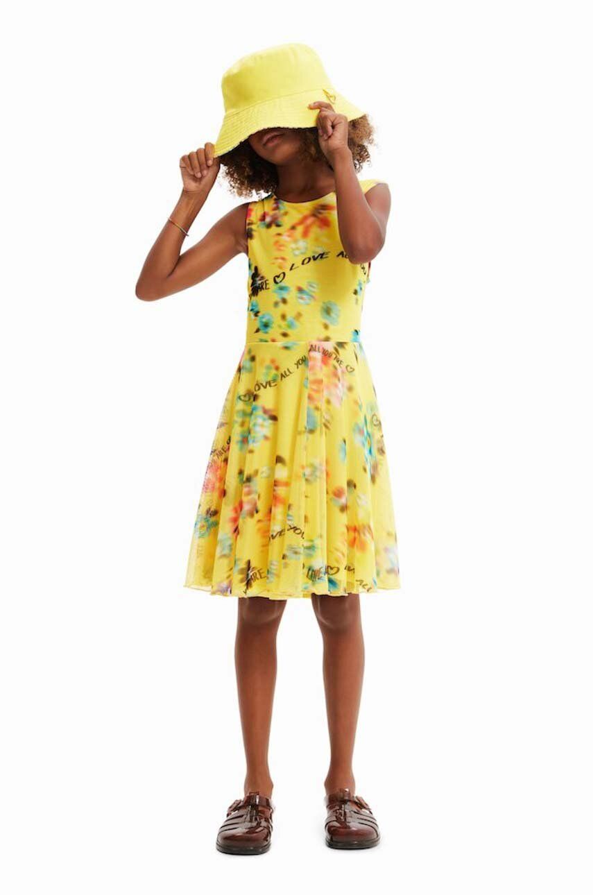 Levně Dětské bavlněné šaty Desigual žlutá barva, mini