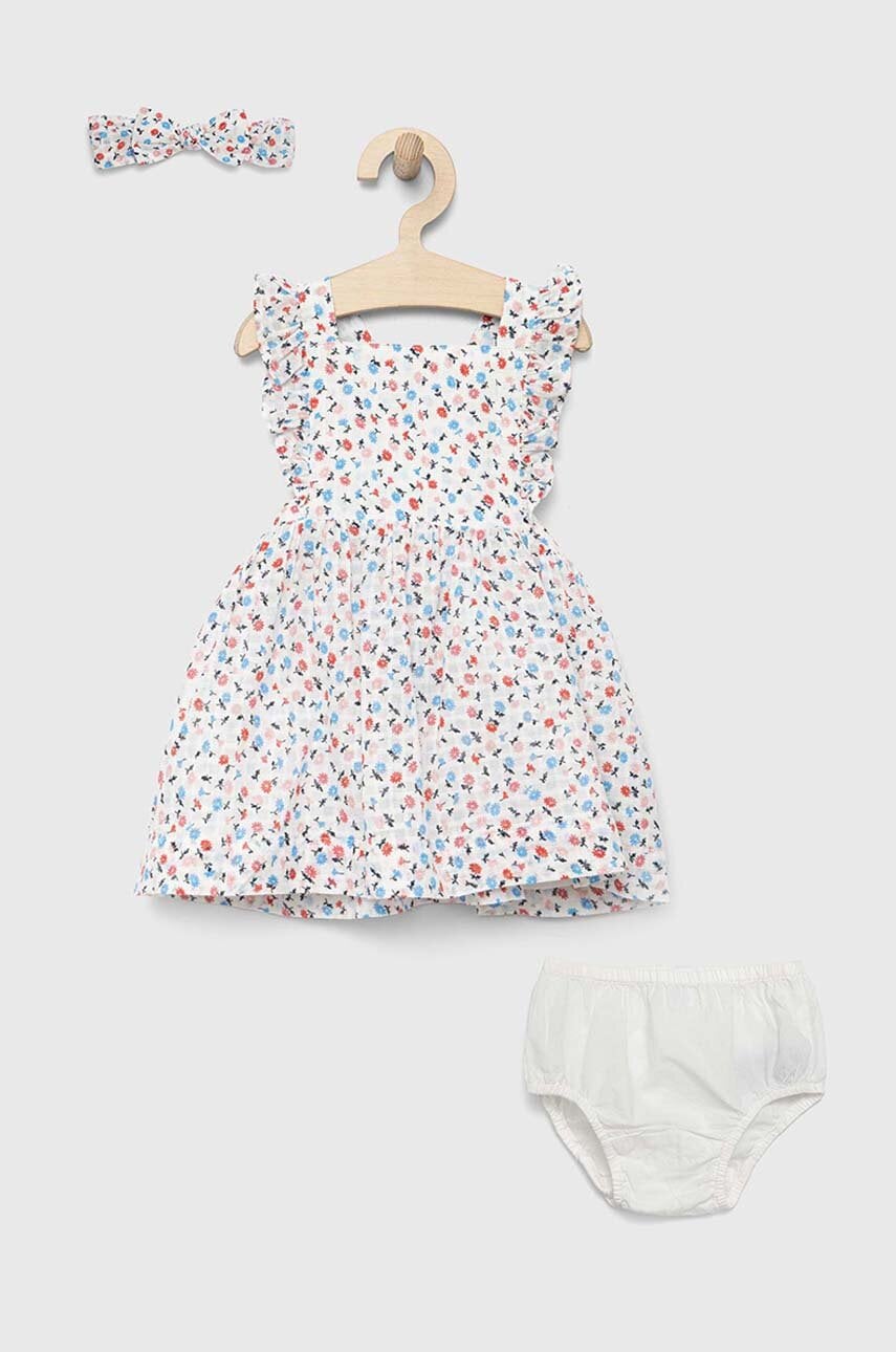 Дитяча бавовняна сукня GAP колір білий mini розкльошена Дитяча бавовняна сукня GAP колір білий mini розкльошена