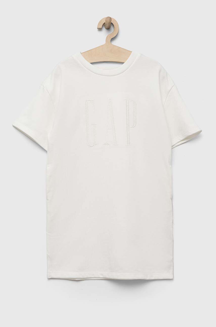 Dívčí šaty GAP bílá barva, mini, oversize - bílá -  77 % Bavlna